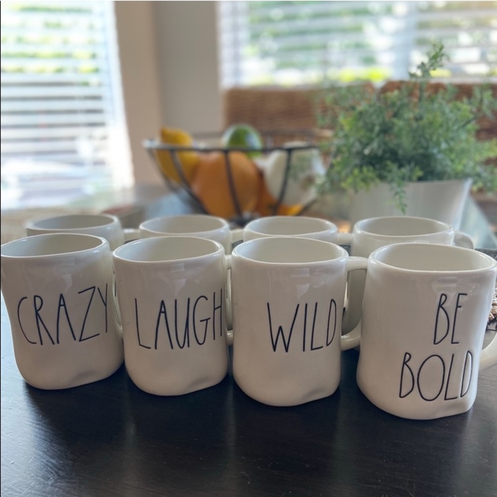 Rae Dunn mugs of various words